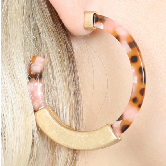 Trendy Jewels Jewelry - Blush PINK HALF METAL CAST tortoise shell post HOOP EARRINGS